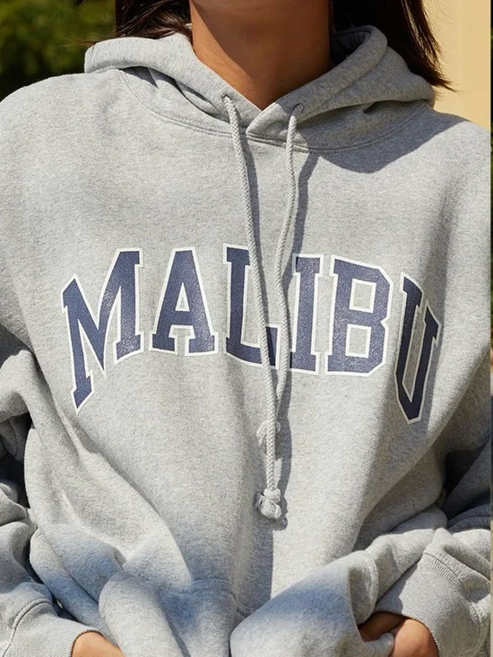 Brandy Melville Gray Malibu Hoodie with Navy Lettering - Picture 2 of 3